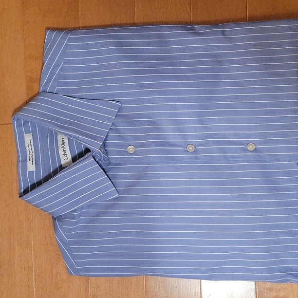 Calvin Klein Men's Blue and White Shirt- Size 16 1/2 - Picture 3 of 10